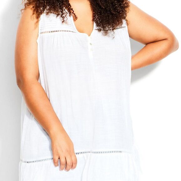 NWT! Avenue Tammy Pintuck Lace Tunic Sleeveless Blouse Ivory Size 30 - 32 - Picture 1 of 12